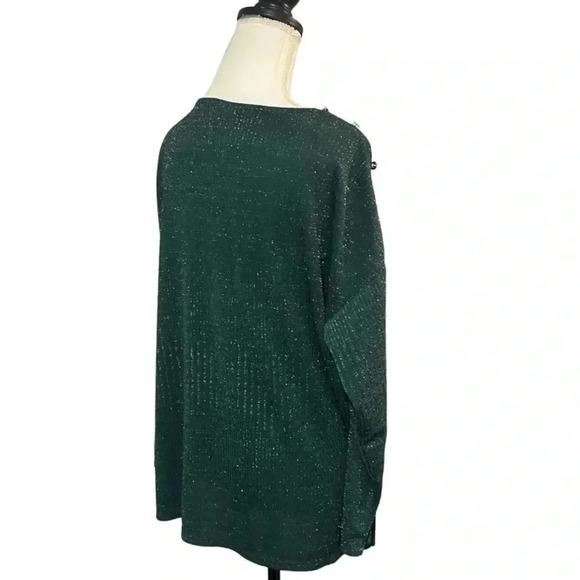 Cable & Gauge size L EUC lightweight green sweater with sparkle and buttons - Picture 4 of 11